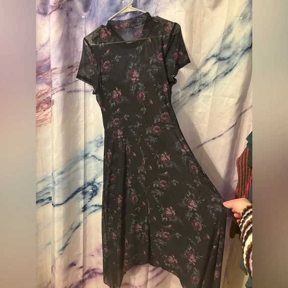 Midnight Hour Whimsigoth flowing dress !! Death-moth & roses - Picture 5 of 7